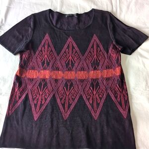 Peruvian Connection Knit Short Sleeved Pattered Top Women's Size Medium